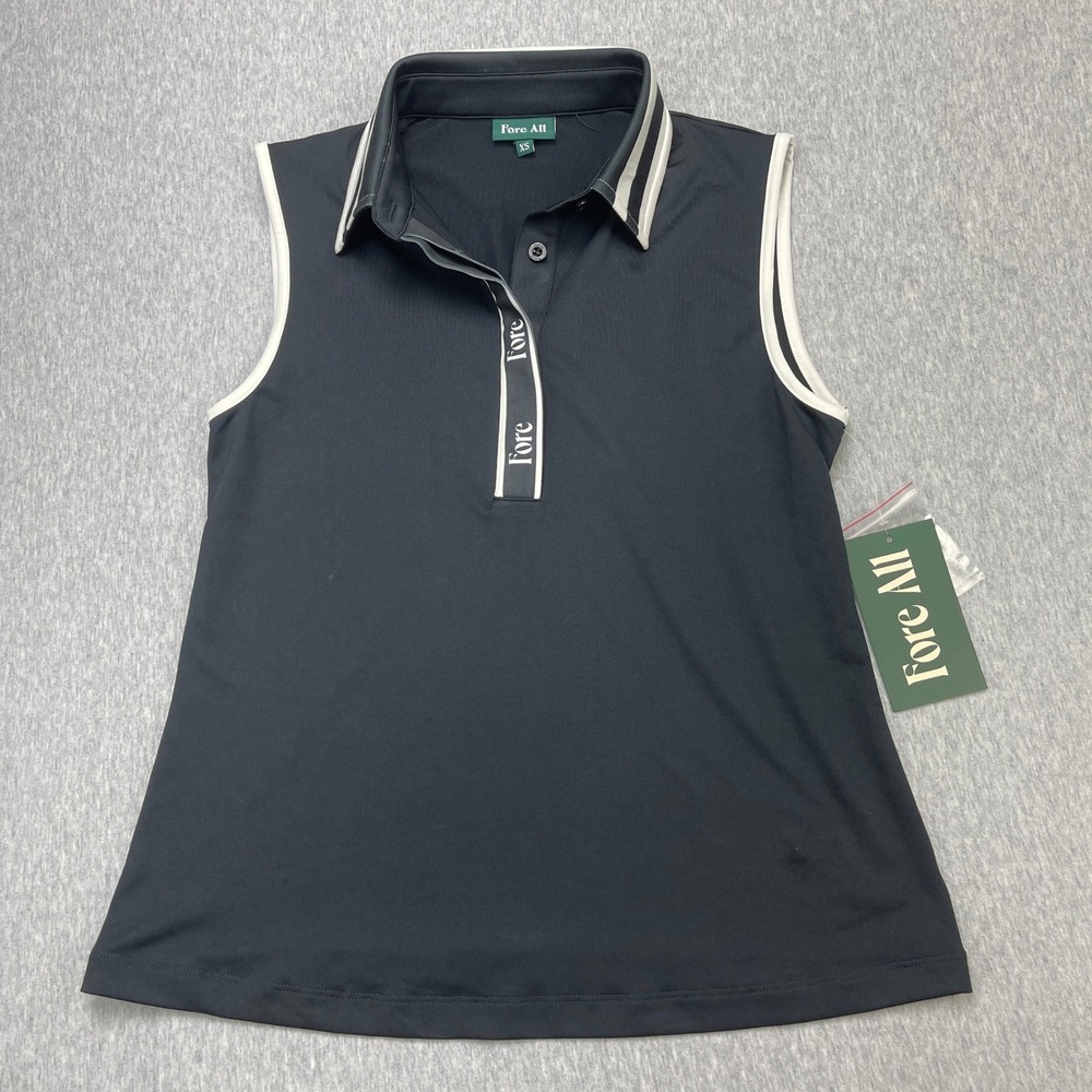 Fore All Moore Polo Womens XS Black Sleeveless Performance Golf Top NEW